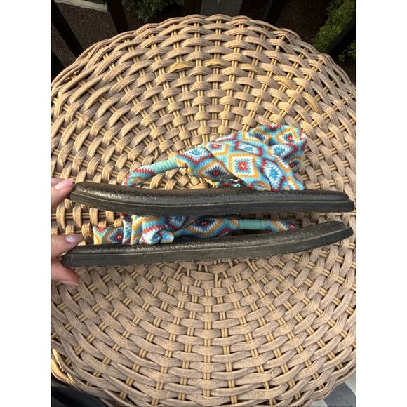 Sanuk Sandals Strappy Size US 7 UK 5 EU 38 Blue Red Southwest Design Yoga Beach - Picture 13 of 14